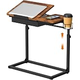 Giikin Large TV Tray Table with Storage, TV Trays for Eating on Couch | 23.6" x 11.8" Tabletop, 6 Height Levels, 4 Tilt Angles, C-Shaped Side Table for Sofa &amp; Bed, with Cup Holder &amp; Edge Stopper