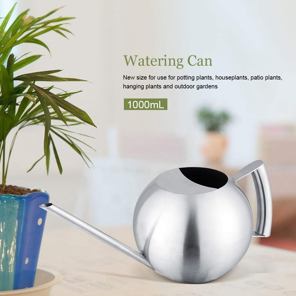 1000ML Stainless Steel Watering Can with Long Spout Round Ball Sprinkler for Garden Plants Flowers Home Use - Image 3
