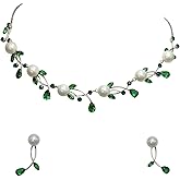 Faship Gorgeous CZ Crystal Genuine 10mm Freshwater Pearls Floral Necklace Earrings Set