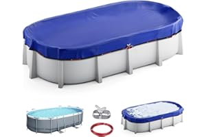 UIRWAY Upgraded 15x30 ft Oval Winter Pool Cover- 200gsm Heavy Duty Fabric Pool Cover for Above Ground Pools, Extra Thick & Durable, Cold and UV Resistant, Includes Winch and Cable Set