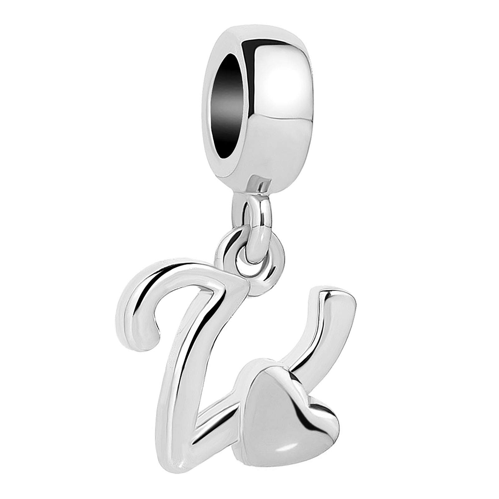 KunBead Jewelry Letter V Initial Charms Dangle Heart Birthday Bead Charms for Women Girls