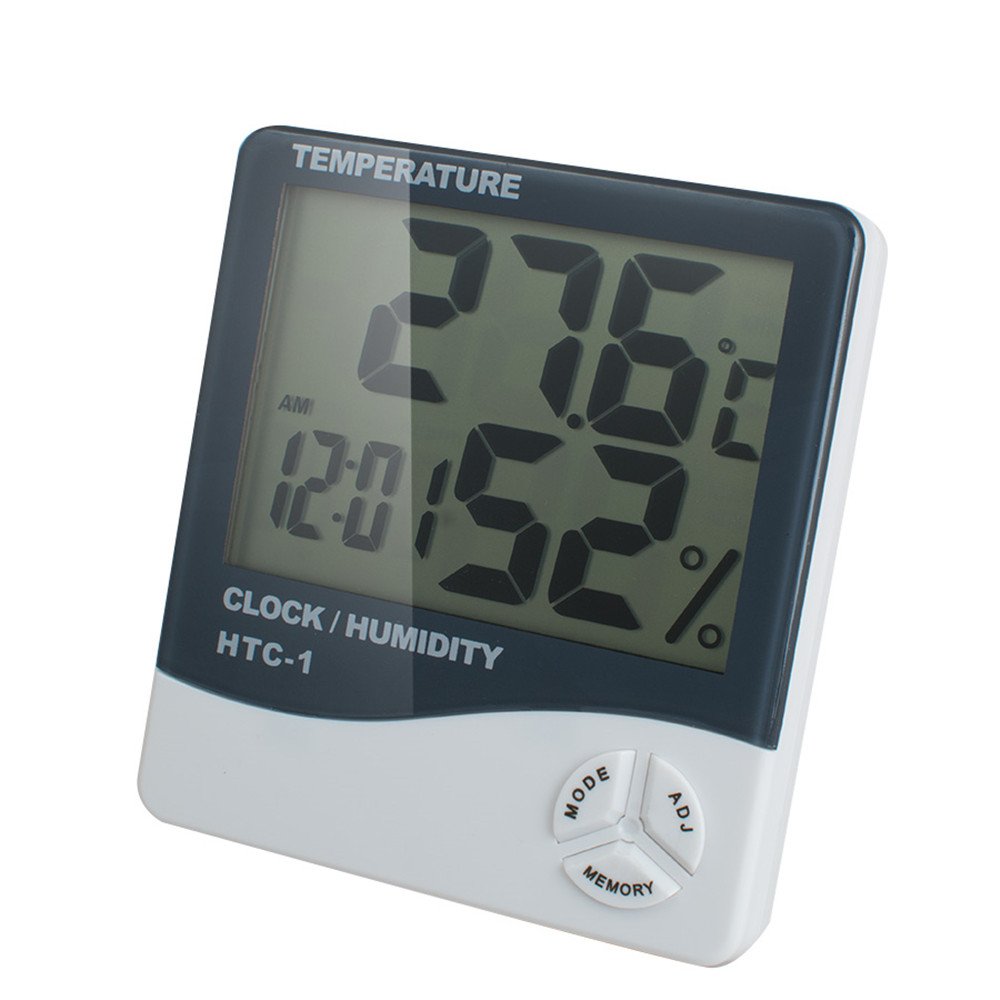Ovovo Multifunctional LCD Digital Hygrometer Thermometer Indoor Outdoor Humidity Thermometer Clock Calendar °C/°F Switchable with MIN/MAX Records