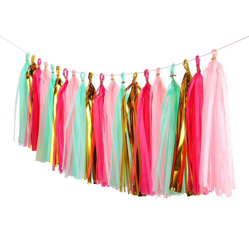 Bromose 20 PCS DIY Tissue Paper Tassel Party Garland, Fringe Garland Nursery Banner for Wedding, Baby Shower, First Birthday, Event & Party Decor