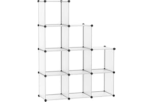 C&AHOME Cube Storage, 9-Cube Plastic Closet Cabinet Organizer, DIY Stackable Bookshelf, Modular shelving Units Ideal for Home, Office, Kids Room, 36.6"L x 12.4" W x 48.4" H Translucent White SBTM3009A