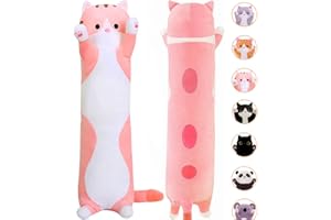 MDXMY Long Stuffed Cat Plush Pillow Cute Cat Stuffed Animals Soft Long Body Throw Sleeping Pillow(Pink,27.5inch)