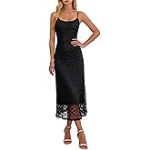 GERT COREL Women's Summer Sleeveless 2026 Spaghetti Strap Mesh Knee Length Dress Square Neck Elegant Midi Dress