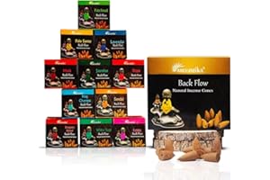 ARO VATIKA Backflow Natural Incense Cones 12 Packs Total 120 pcs of 12 fragrances (Dragon Blood,Lavender,Musk,Nag Champa,Rose