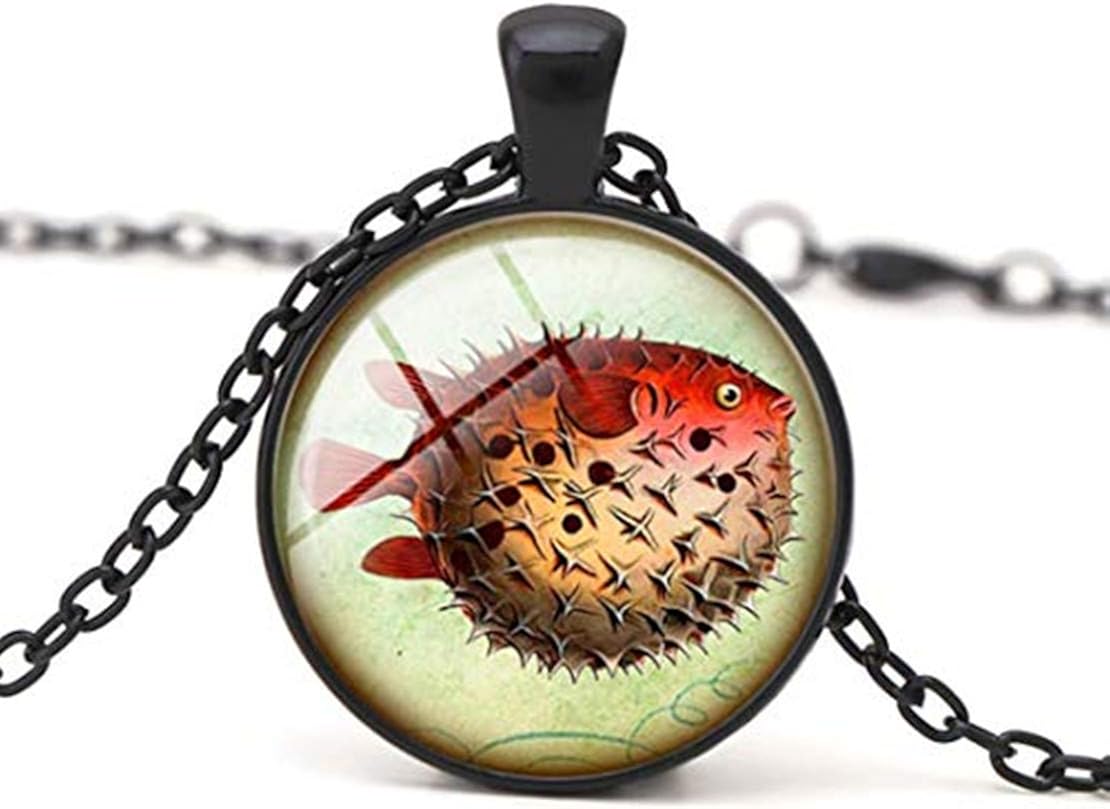 GYKMDF Collar de pez globo, joyería de peces, colgante de arte oceánico