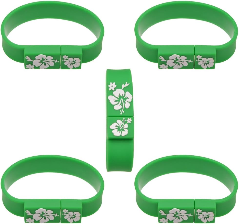 Uflatek 5 Pieces 16 GB USB 2.0 Flash Drive Foldable Thumb Drives Wristband USB Stick Bracelet Memory Sticks Green U Disk for Promotional Gifts