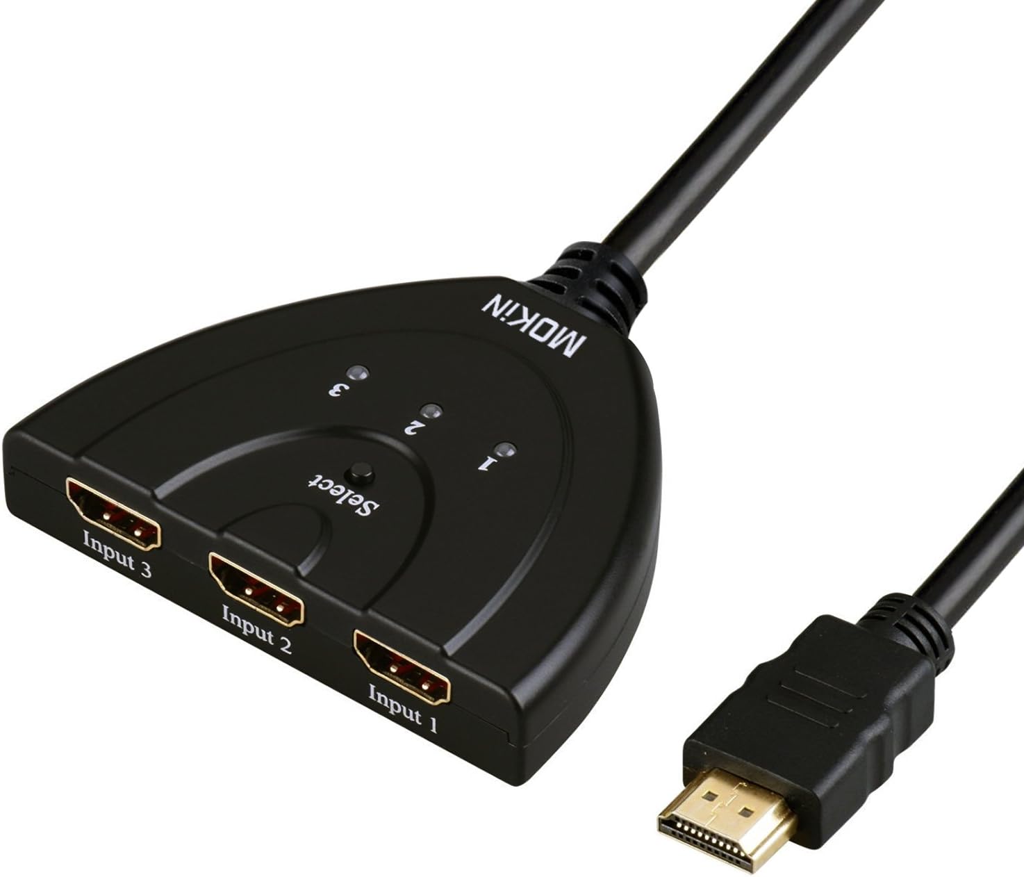 MOKiN HDMI Switch with Pigtail HDMI Cable,MOKiN 3-Port HDMI 2ft 3 In 1 out Auto High Speed Switch Splitter Support 3D,1080P For HDMI TV, PS3, Xbox One,etc