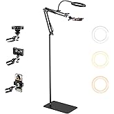 Floor Overhead Phone Mount with Ring Light, LED Selfie Light Phone Tripod Stand for Video Recording, Compatible with iPhone, 3 Color Modes for Filming, YouTube, TikTok, Live Stream, Vlog, Cooking