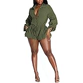 Geulis Summer Fall Rompers for Women 2025 Casual Drawstring Long Sleeve One Piece Jumpsuit Bubble Cargo Shorts Romper