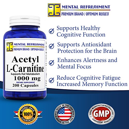 Pure Acetyl LCarnitine Maximum Strength 1000 mg 200 Capsules