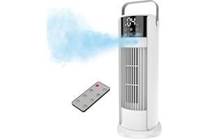 XIUREI 16'' Misting Tower Fan, 700ml Tank, 90° Oscillating Fan w/Remote, Bladeless Desk Fan, 4 Speeds, Timer, Cooling Fan for Bedroom, Desk, Table, Office, Room