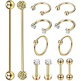 Masedy 12Pcs Stainless Steel Industrial Barbell Cartilage Piercing Earrings for Women Men Hoop Helix Tragus Labret Piercing