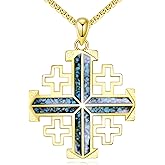 ANGSAU Templar Cross Necklace Sterling Silver Jerusalem Crucifix Pendant Religious Jewelry Turquoise Gifts for Men Women