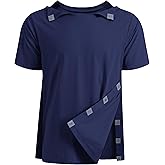 Post Shoulder Surgery Recovery Shirt with Magnetic Buttons for Women Crew Neck Tear Away Shirts for Shoulder Surgery for Men