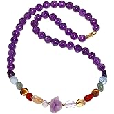 Lightock 7 Chakra Tumbled Crystals Choker Necklaces for Women 18 Inches Raw Amethyst Beaded Necklace Reiki February Birthstone Jewelry