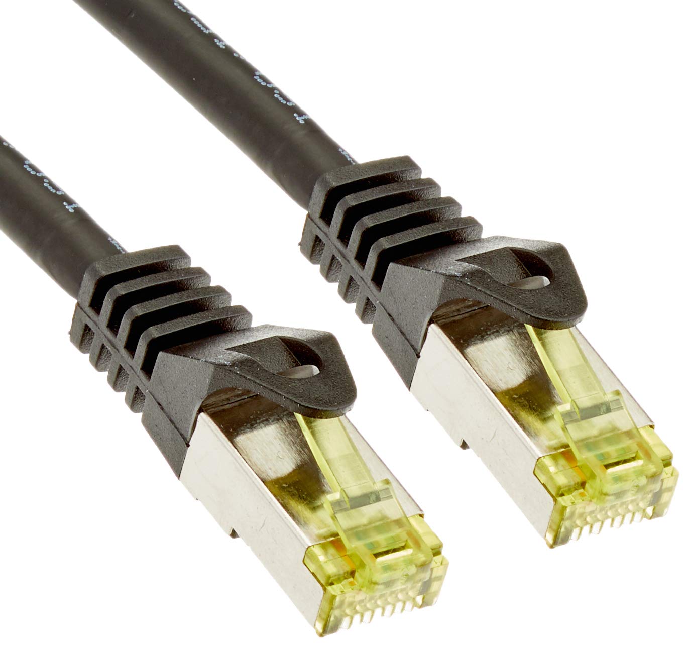 goobay 91581 RJ45 Patch Cable Cat 6A S/FTP (Pimf), 500 MHz with Cat 7 Raw Cable, Black, 0.5 m, LSZH Halogen-, Copper, RJ45 (Cat 6A) Connector Pack of 10