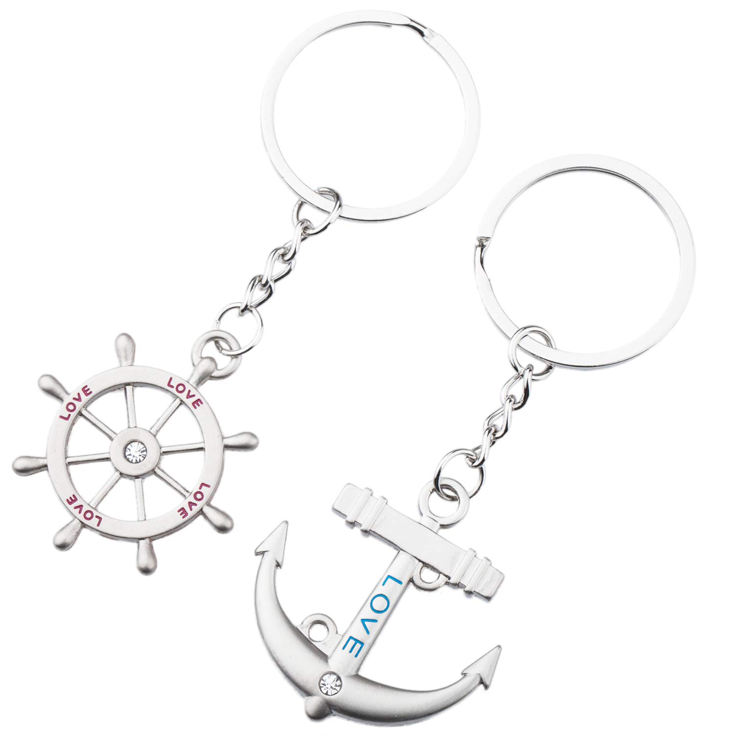 TRIXES Couples Keyring - Best Friend Silver Cute Love Anchor and Wheel Keyrings Romantic Gift Marine Boat Chain - Nautical Sailing Themed Couple Pair Friendship Key Chain Pendants
