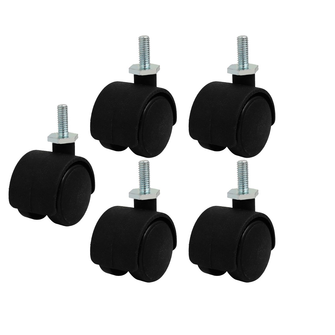 Sourcingmap 1.2-inch Nylon Wheel M6 Threaded Stem Mount Rotary Non-Brake Swivel Caster 5pcs