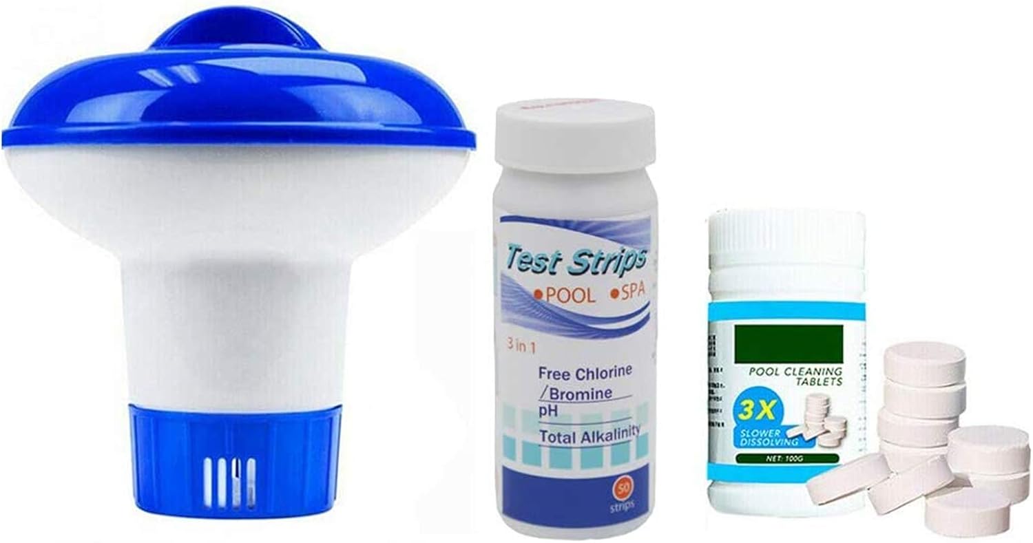 EKUPUZ Pool Cleaning Tablets,Floating Dispenser Kit Swimming Pool Dispenser 3 in 1 Spa Test