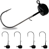 Reaction Tackle Tungsten Mushroom Head Jig Heads, Ned Rig Shroom Jigs for Finesse Bass Fishing, Stand Up Bait with Weedless and EWG Hook Options (5-Pack)
