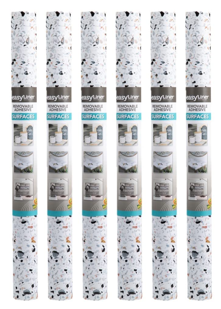 EasyLiner Adhesive Shelf Liner for Cabinets & Cupboards – Easy to Install & Cut to Fit – Self-Adhesive Shelf Paper – Peel and Stick Shelf Liner – Easy to Clean & Removable – 90 Total Feet – Terrazzo