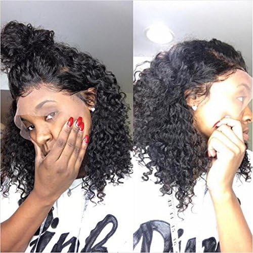 1b Color Natural Black Curly Lace Front Wigs Human Hair Short Full Lace Glueless Human Hair Wig Free Part Brazilian Virgin Remy Wigs with Baby Hair for African Americans (12 Inch, Lace Front Wig)