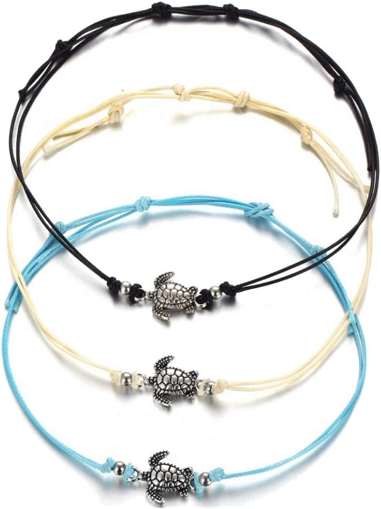 3PCS Boho Beach Turtle Rope Anklet Bracelet Handmade Foot Jewelry for Women Teen Girls