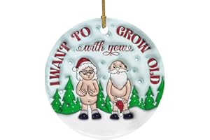 WLWLGLUCK 3D Christmas Ornament I Want to Grow Old with You, Funny Christmas Ceramic Ornament for Old Couple, Gift for Couple, Marriage Keepsake, Christmas Decoration Funny Love Gift Anniversary Xmas Ornament