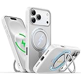 Niunisi for iPhone 17 Pro Max Case 6.3-Inch with Magnetic 360° Ring Stand Compatible with MagSafe Frosted Matte Shockproof Protective Phone Cover 6.9" 2025, White