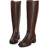 USIMAD Knee High Boots for Women Round Toe Tall Flat Low Chunky Heel Long Riding Boots