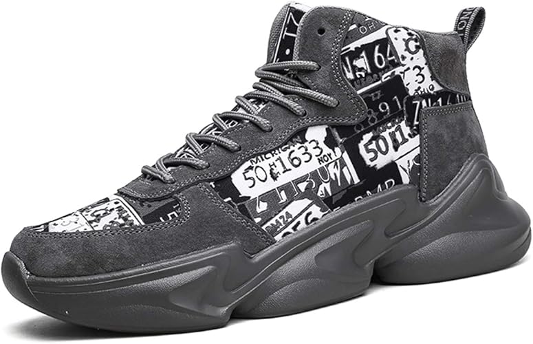 Amazon スフォン プリント ハイカット シークレットシューズ 10cm 8cm 5cm身長アップ ダッドスニーカー メンズ 背が高くなる靴 カジュアル 韓国 落书き 厚底 スポーツ グレー 5cmup Measurement 24 Point 5 Centimeters Sufoen スフォン スニーカー