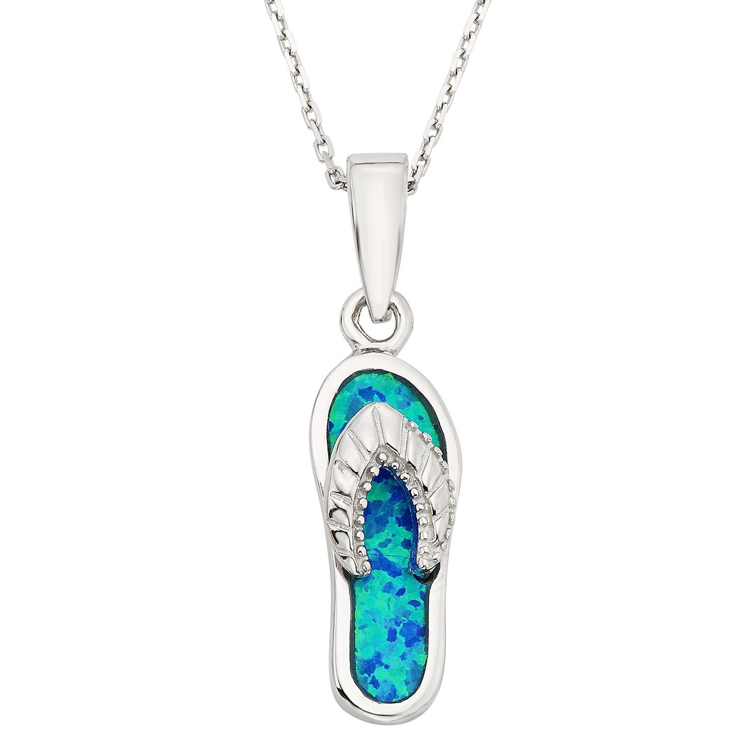 925 Sterling Silver Created Blue Opal FlipFlop Pendant