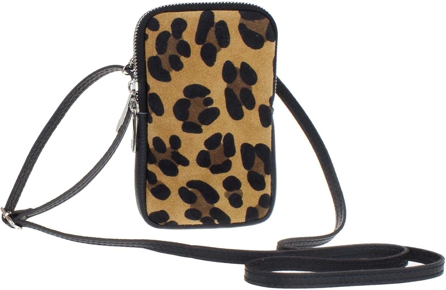 Girly Handbags Womens Genuine Leather Crossbody Phone Bag Mini Purse Small Leopard Brown, W 10, H 17, D 2 cm (W 4, H 7, D 0.8 inches)
