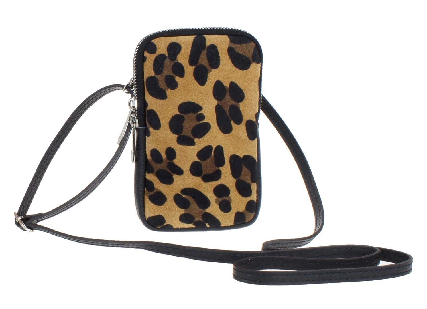 Girly Handbags Womens Genuine Leather Crossbody Phone Bag Mini Purse Small Leopard Brown