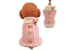 WIZ BBQT Knitted Dog Sweater for Small Dogs Cats Thick Warm Puppy Clothes Turtleneck Elastic Chihuahua Bulldog Dachshund Outfits(Small,Pink)