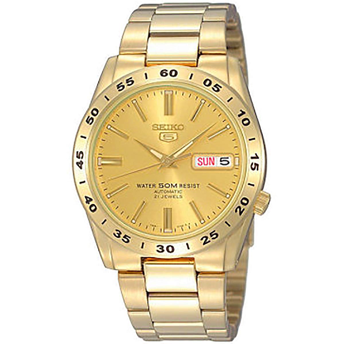 Seiko Men's Automatic Watch with Gold Dial Analogue Display and Gold Stainless Steel Bracelet SNKE06K1