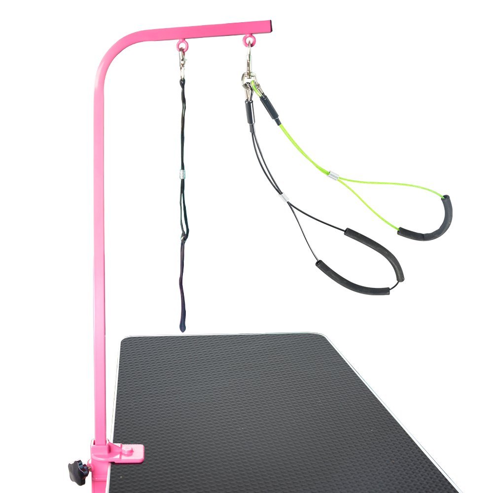 Gravitis Pet Supplies Adjustable 36” Grooming Arm with Clamp and Dog Grooming Loop with Small/Medium Haunch Holder – Suitable for use with Dog Grooming Table (Pink)