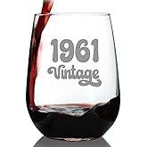 Bevvee Vintage 1961 Stemless Wine Glass - 65th Birthday Gifts for Women & Men Turning 65 - Bday Party Decor - Large 17 oz