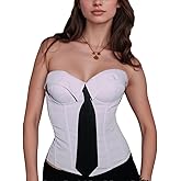 Women's Strapless Corset Top with Tie Sexy Office Chic Bustier Trendy Going Out Tube Tops