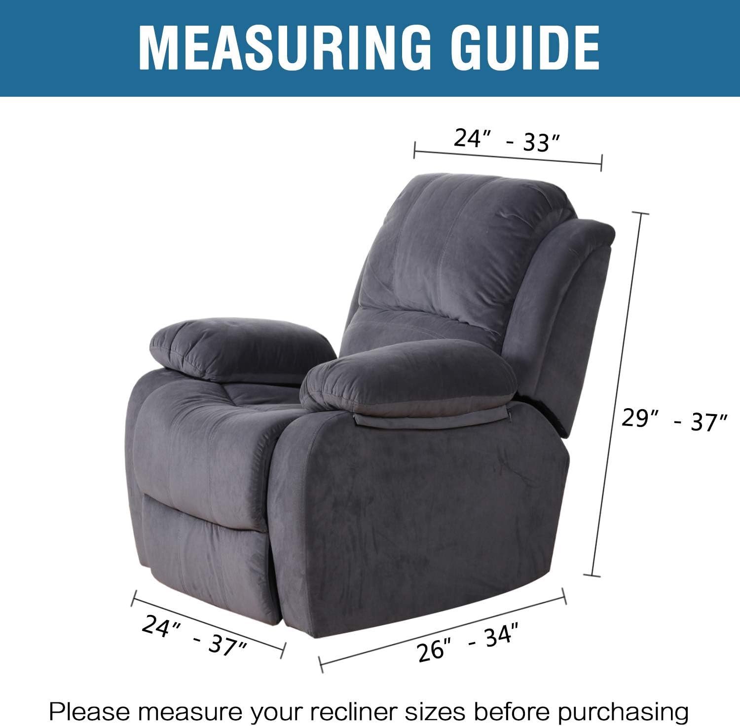 Stretch Recliner Slipcovers 1-Piece Durable Soft High Stretch Jacquard Sofa Furniture Cover Form Fit Stretch Stylish Recliner Cover/Protector (Recliner, Gray): Kitchen & Dining