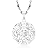 DNBVII Seven Archangels Pendant Necklace, Stainless Steel Seal of the Seven Archangel For Men Women Protection Amulet Michael Coin Pendant Necklace with Chain