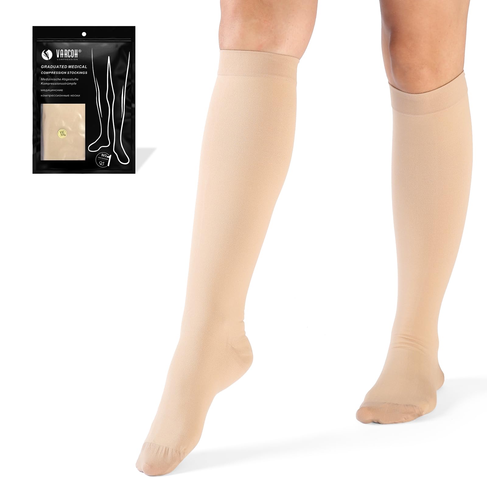VARCOH Compression Socks for Women, Knee High, XXL, Beige