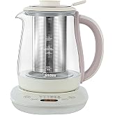 Midea MKH15180CGA Electric Kettle, 1.5L Health Pot with Large Tea Basket, Stainless Steel &amp; Glass Kettle, 12 Programs, 800W, Light Apricot