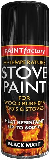 Paint Factory Heat Resistant Matt Black Spray Paint for Stoves BBQs 400ML
