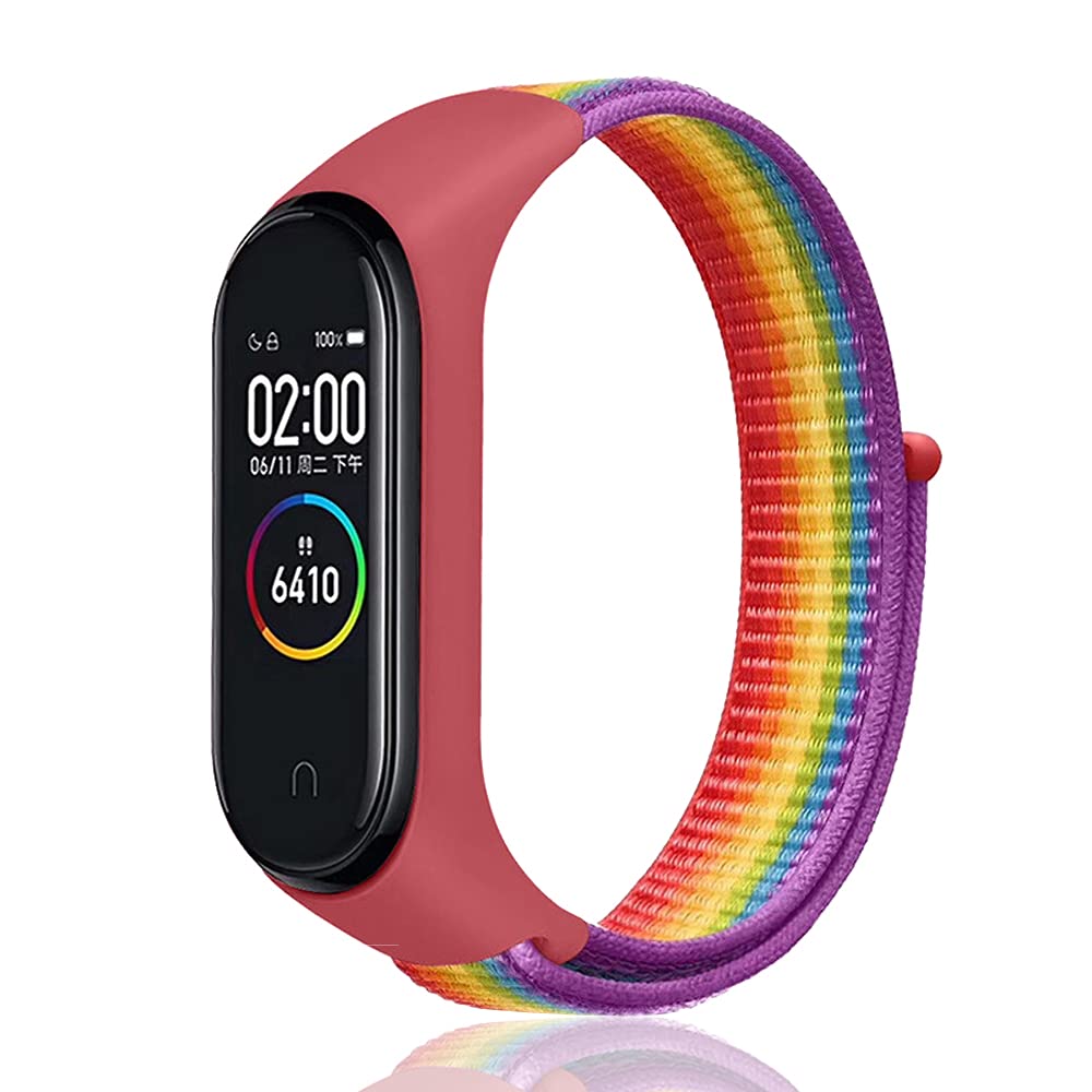 Niboow Strap Compatible with Xiaomi Mi Band 6/Mi Band 5/Mi Band 4/Mi Band 3/Amazfit Band 5, Nylon Soft Watch Band for Xiaomi Mi Band 6/Mi Band 5/Mi Band 4/Mi Band 3/Amazfit Band 5- Rainbow