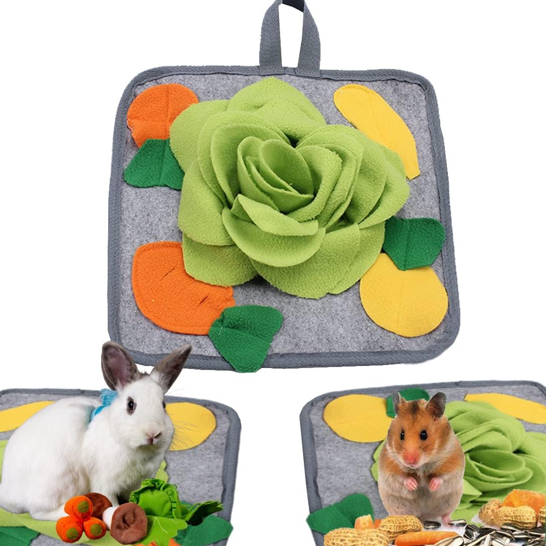 Abizoo Rabbit Sniffing Rug Guinea Pig Toy Snuffle Mat, Intelligence Rabbits Interactive Feeding Mat Foldable Non-Slip Sniffing Toy Hamster Dogs Polar Fleece