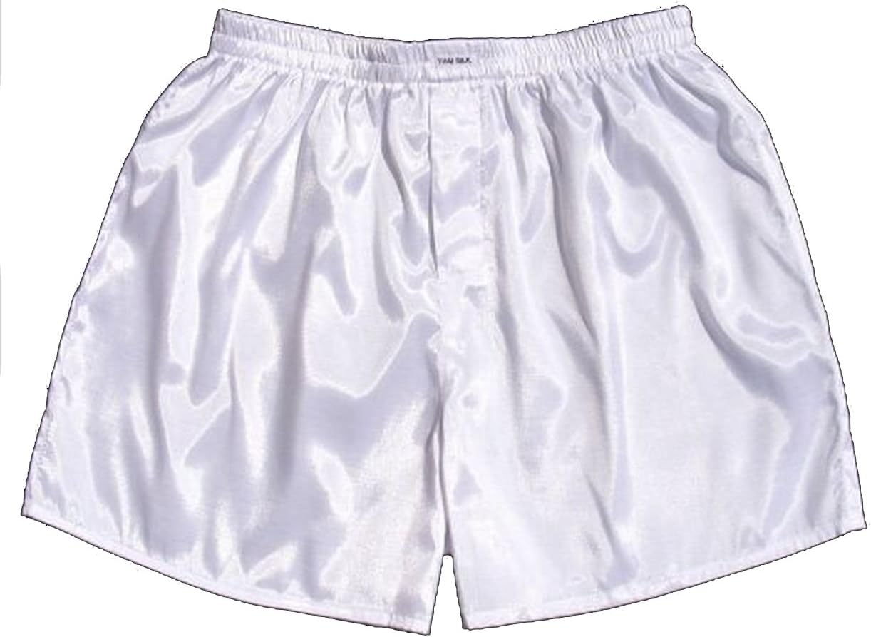 (L) White Boxer Shorts Underwear Men Sleepwear Satin Amazon.co.uk